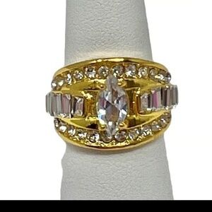 Three Row Cubic Zirconia and Gold Plated Ring Size 10.5